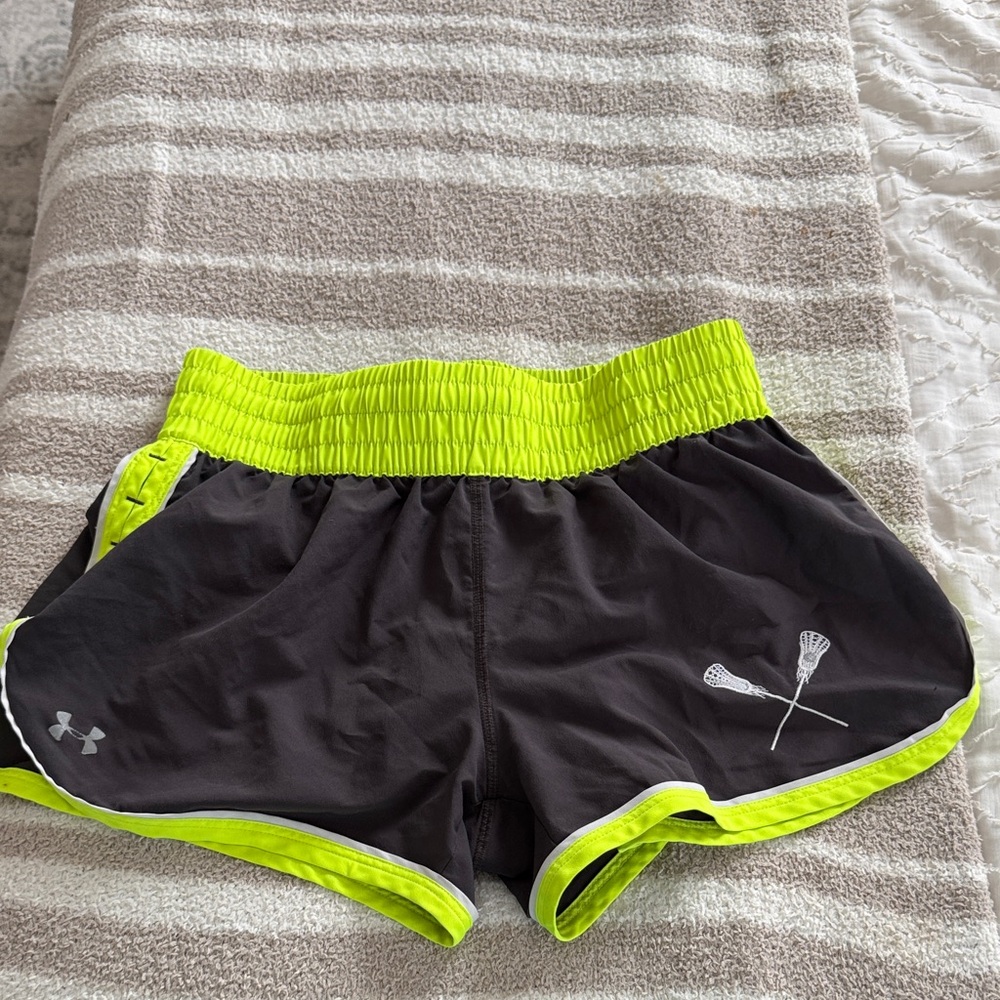 Under Armour Women's Black and Bright Yellow Athletic Shorts